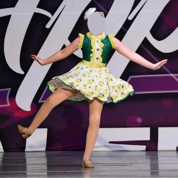 Lemon print green & yellow dance costume LC - Picture 8 of 11
